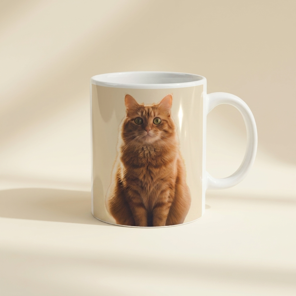 after — “Tabby cat — printed big on a glossy ceramic mug”